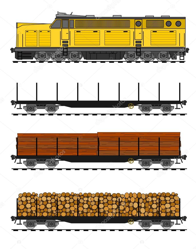 American style Freight train loaded with wood trunks.