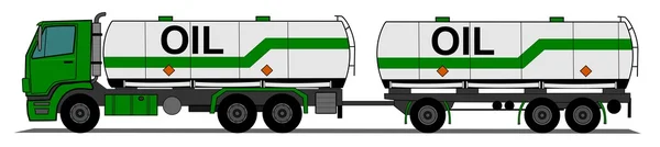 Un camión cisterna ilustración lateral con remolque — Vector de stock