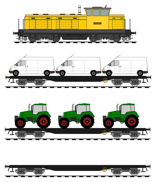 Platt bil tåg set — Stock vektor