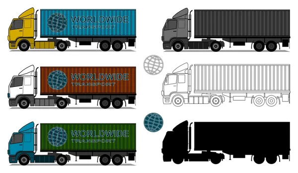 Ciężarówki z kontenerów wysyłkowych — Wektor stockowy