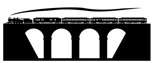 Oude trein op de brug — Stockvector