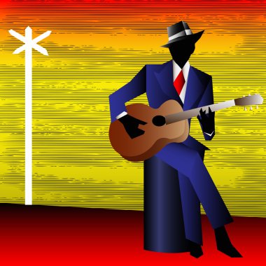 kavşakta, bir conce için vektör arka plan blues gitaristi