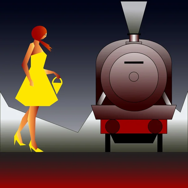 Vintage Rail Travel, fondo vectorial con un estilo Art Deco St — Vector de stock