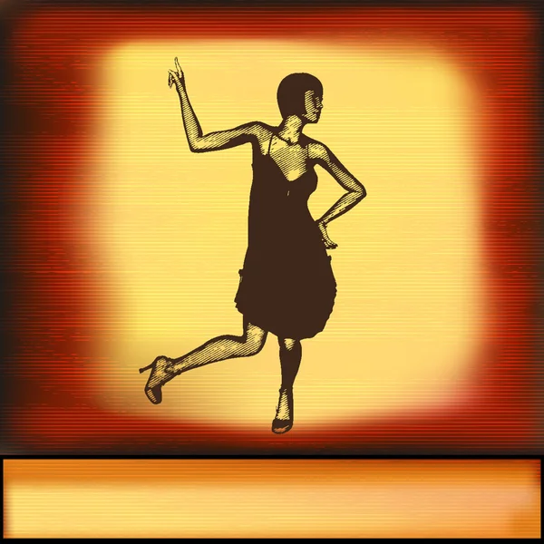 チャールストン、女性ダンサーとビンテージ ベクトルの背景 — ストックベクタ