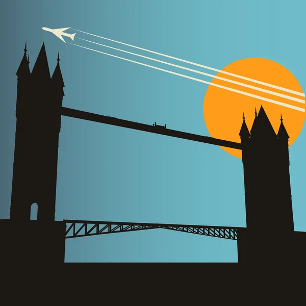 London City Break, fondo vectorial con Tower Bridge al atardecer — Archivo Imágenes Vectoriales