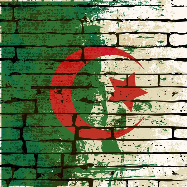 Grunged αλγερινή σημαία πάνω από έναν τοίχο από τούβλα — Διανυσματικό Αρχείο