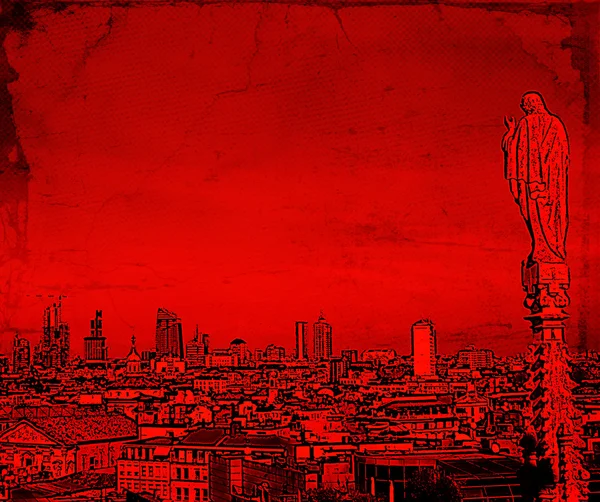 Illustration of a Milan Cityscape in red — Stock Photo, Image