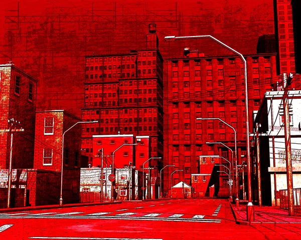 Kırmızı sokak grunge illüstrasyon — Stok fotoğraf