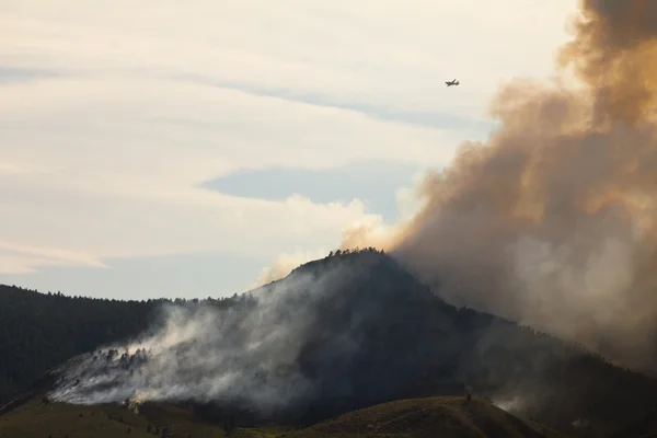 飛行機は山の山火事を戦って — ストック写真