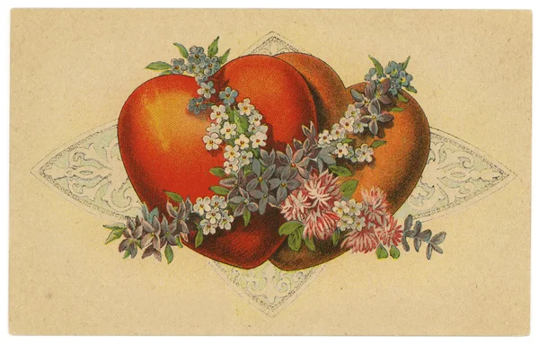 Cartão postal vintage com design de corações — Fotografia de Stock