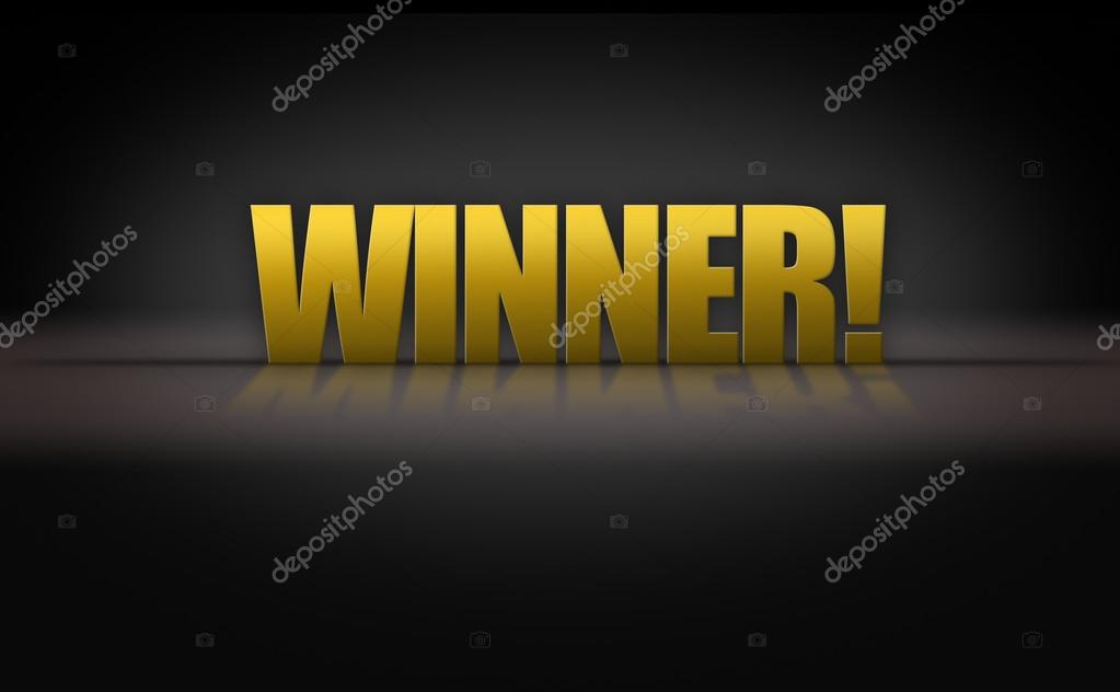 3D Gold Winner Letters on Dark Black Background Stage