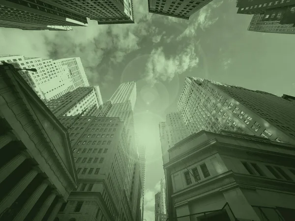 Patrząc Górę Budynki Panoramy Wall Street Manhattanie Nowy Jork Efektem — Zdjęcie stockowe