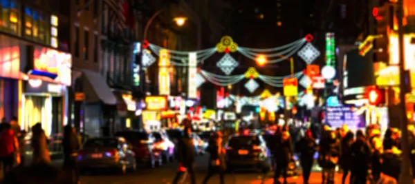 Luces Borrosas Una Ajetreada Escena Callejera Con Gente Autos Manhattan — Foto de Stock