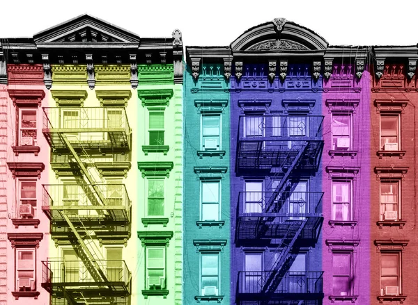 New York City Buildings Rainbow Colors Overlaid Exterior Manhattan — Stock Photo, Image