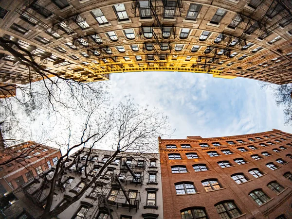 Looking Block Historic Buildings Manhattan New York City Fisheye Lens — Photo