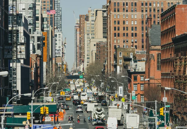 Overhead View Busy Street Scene People Traffic Traveling Manhattan New — Stock Fotó