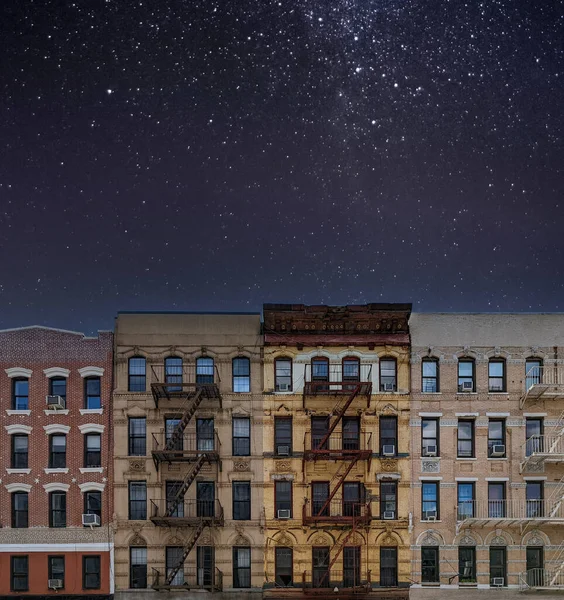 Night Sky Shining Stars Old Buildings New York City — Stock Photo, Image