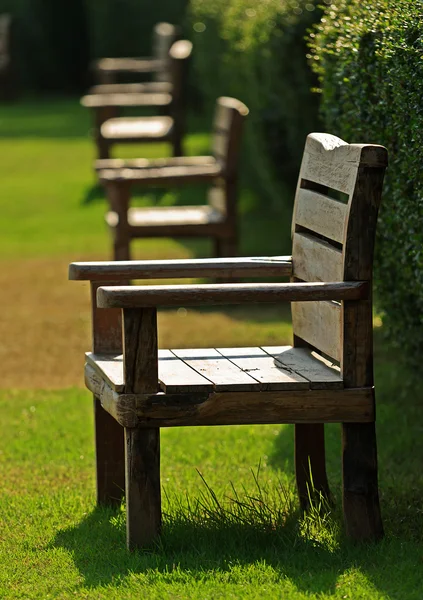 Wood bench in garden — Stock Photo, Image