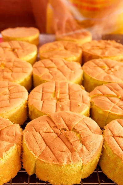 Čerstvý horký chléb v trey — Stock fotografie