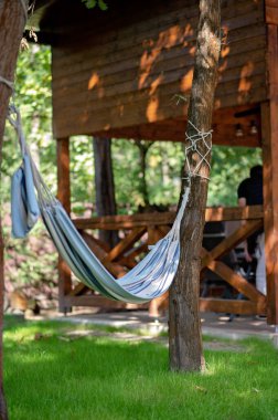 Rahatlamak için sallanan hamaklı yaz bahçesi