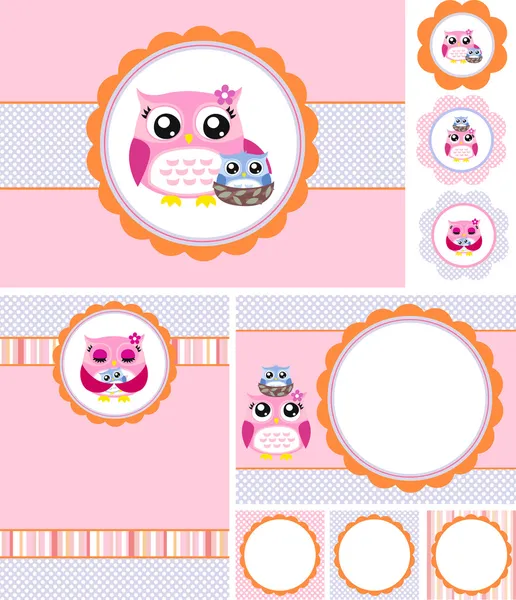 baykuş bebek duş davetiye kartı set