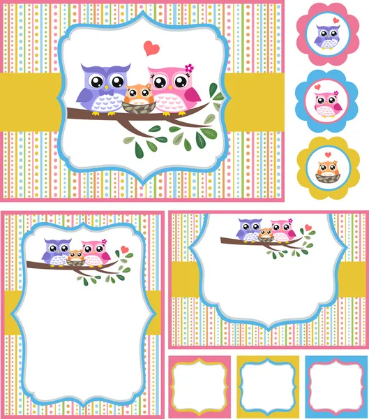 baykuş bebek duş davetiye kartı set