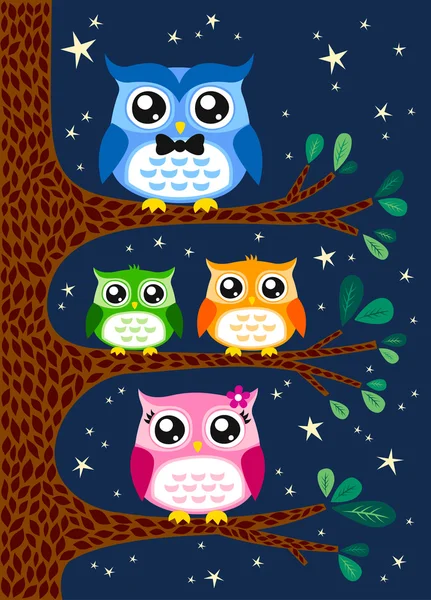 Family owl portrait — Stock Vector