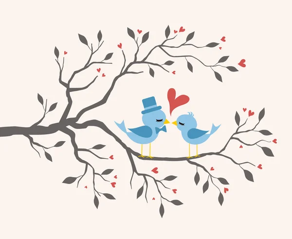 Kussen vogels verliefd op boom. Valentines ontwerp — Stockvector