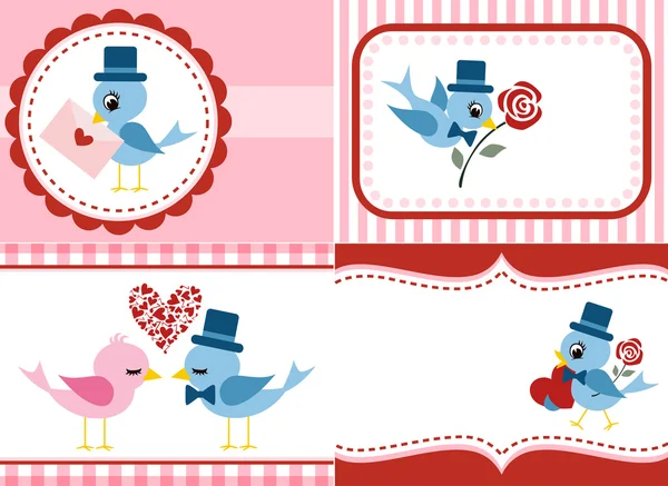 グリーティング カード、封筒カバー セットの鳥。バレンタインのデザイン. — ストックベクタ