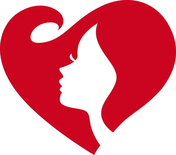 Female Silhouette Red Heart — Stock Vector