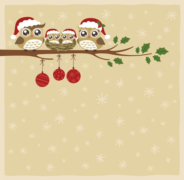 猫头鹰家庭圣诞庆祝活动 — 图库矢量图片