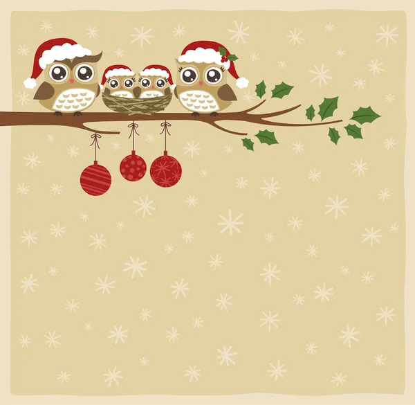 Owl family christmas celebration — Stock Vector