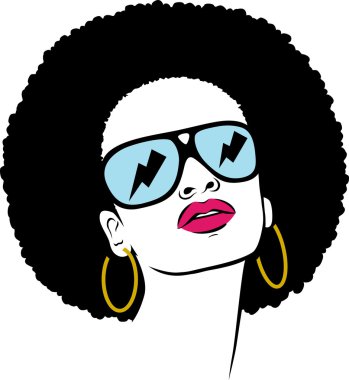 Afro hair hippie woman pop art clipart