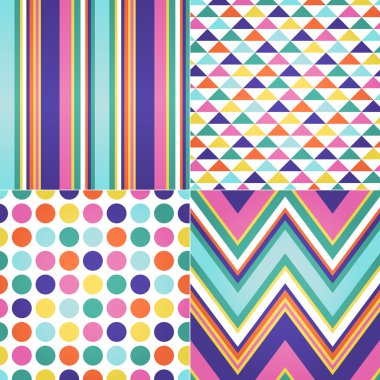 Seamless stripes, zig zag and polka dots background clipart