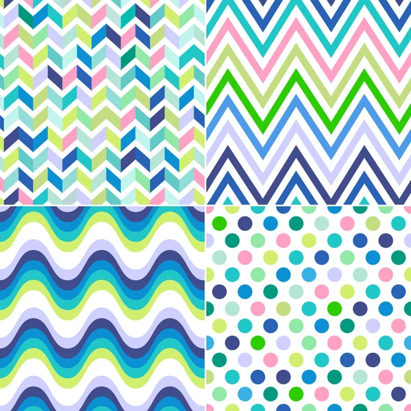 Seamless stripes, zig zag and polka dots background — Stock Vector