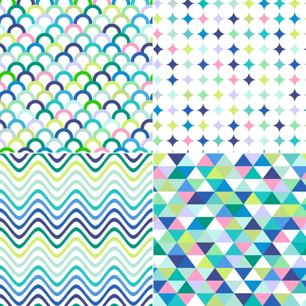 Naadloze strepen, zig zag en polka dots achtergrond — Stockvector