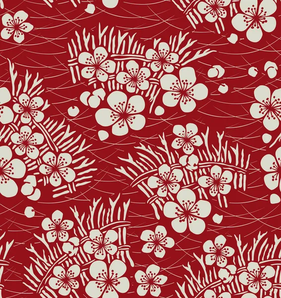 Patrón floral japonés sin costuras — Vector de stock