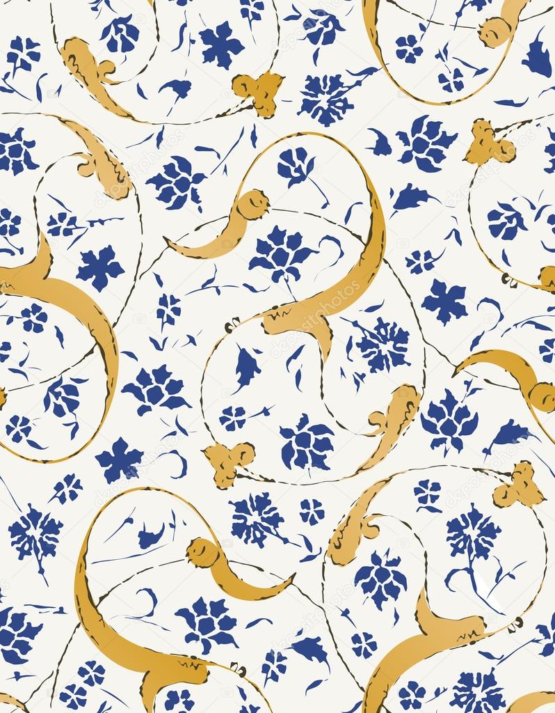 Seamless islamic scroll floral leaf pattern