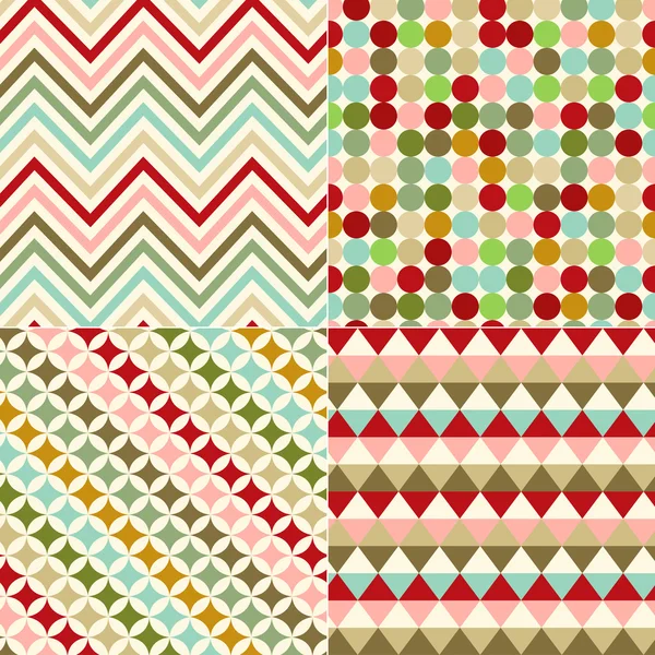 Naadloze retro polka punten, strepen, zig zag achtergrond — Stockvector