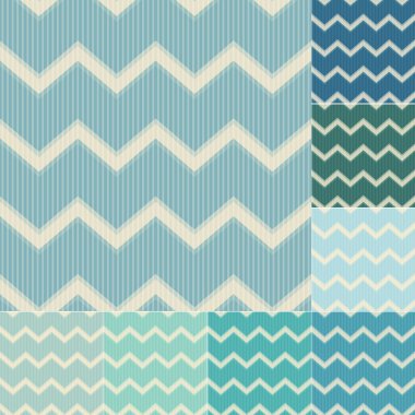 kesintisiz mavi ve yeşil chevron desen seti