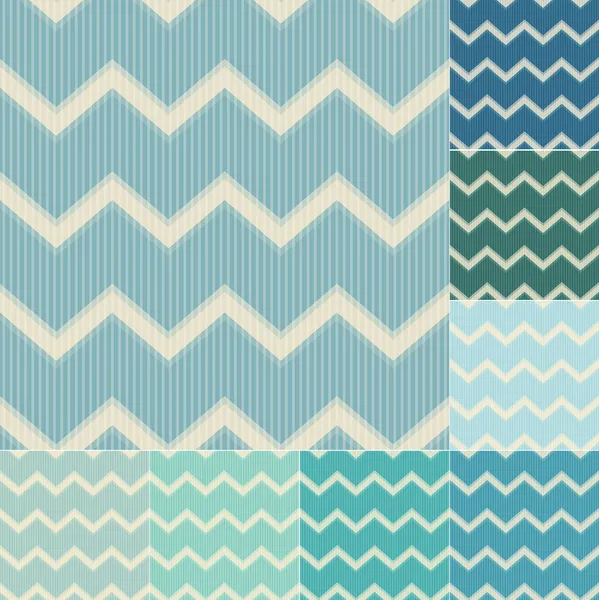 Conjunto de patrón chevron verde y azul sin costuras — Vector de stock