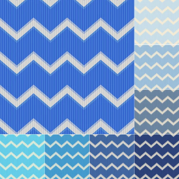 Nahtlose blaue Farben Chevron Muster Set — Stockvektor