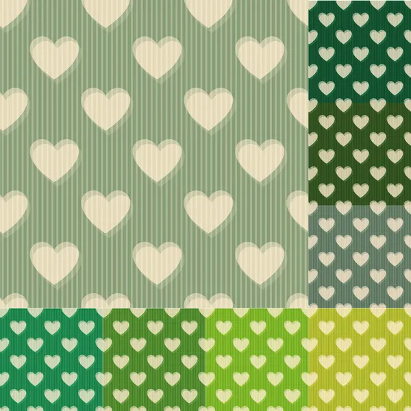 シームレスな緑と青の心の背景パターン — ストックベクタ