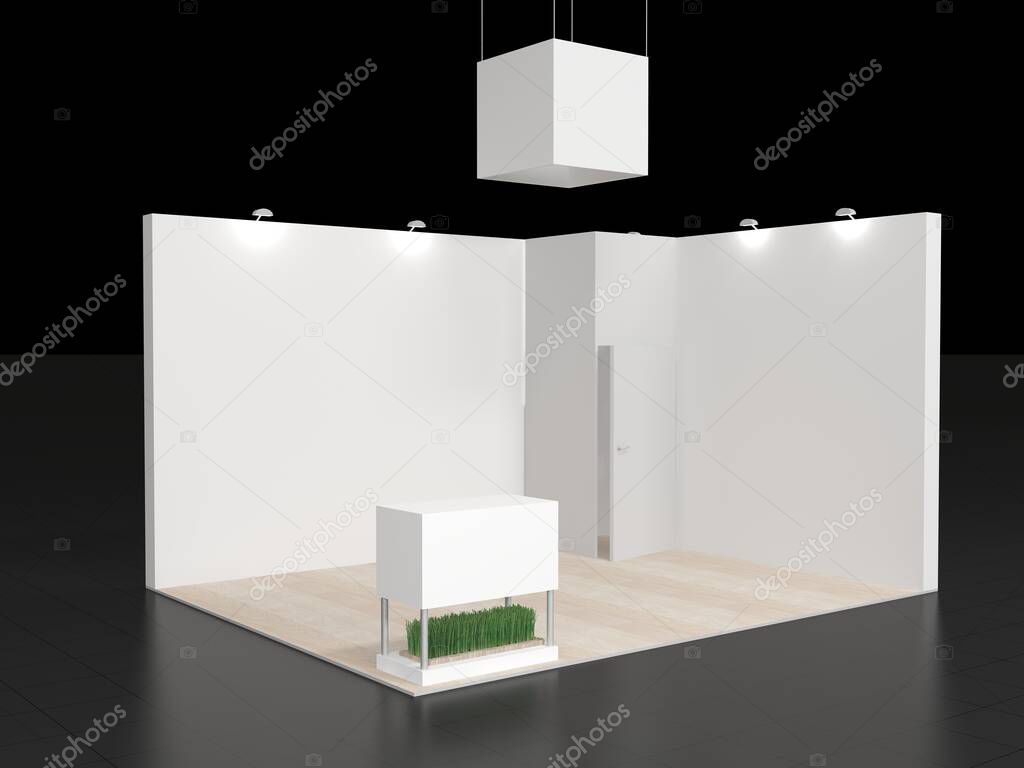 Blank stand design in exhibition or trade fair with tv display