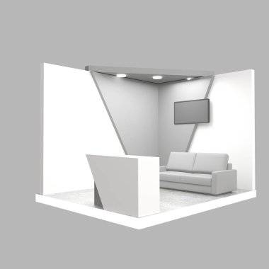 Sergide ya da TV ekranlı ticaret fuarında boş stand tasarımı