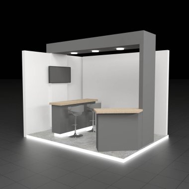 Sergide ya da TV ekranlı ticaret fuarında boş stand tasarımı