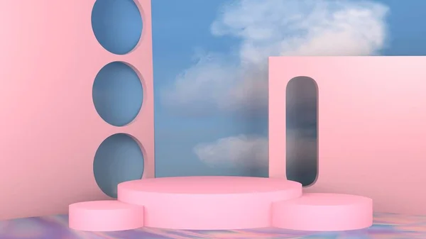 Kosmetisk rosa premium podium display för produktpresentation branding och förpackning. Studio scen 3d render design abstrakt. — Stockfoto