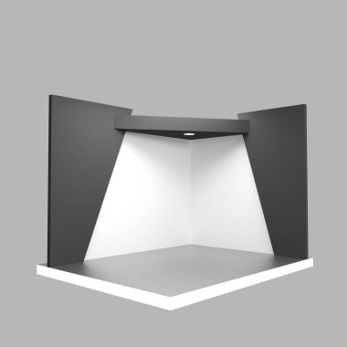 Sergi standı modelleme, damgalama ve kurumsal kimlik gösterimi için kullanılan sade beyaz