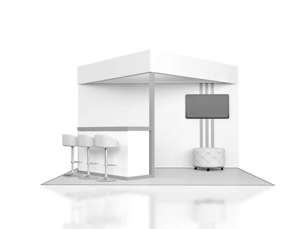 บูธแสดงภาพ 3 มิติแยกกันบนพื้นหลังสีขาว — ภาพถ่ายสต็อก