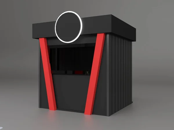 Modern design store booth 3d rendering black and red color